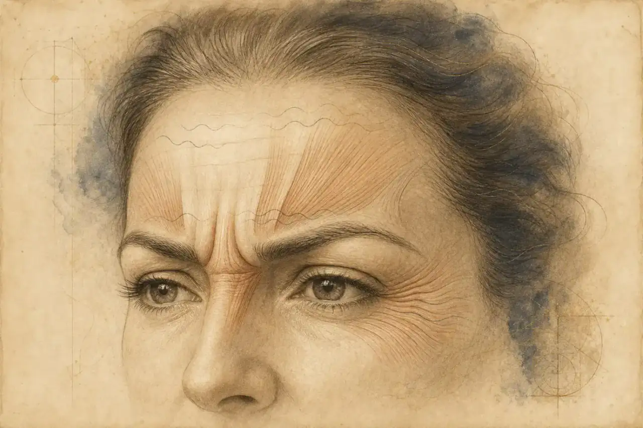 The Quiet Forehead in New York City — Dagan MD Renaissance-style educational study of localized upper-face expression muscles for BOTOX Cosmetic planning; not an actual patient result